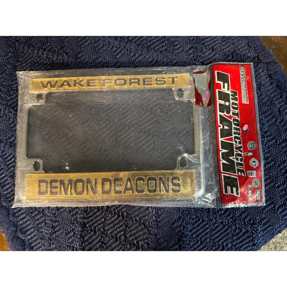 Wake Forest Demon Deacons Motorcycle License Plate Frame Rico Gold Chrome New
